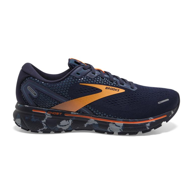 Brooks Ghost 14 Cushioned Men's Road Running Shoes - Navy/Grey/Orange (67345-EGCA)